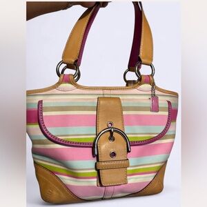 Coach Vintage Pink and Tan Striped Hangbag Bag